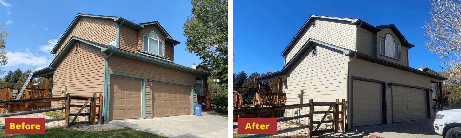 Before and after Image of exterior paint job in Gypsum, Co